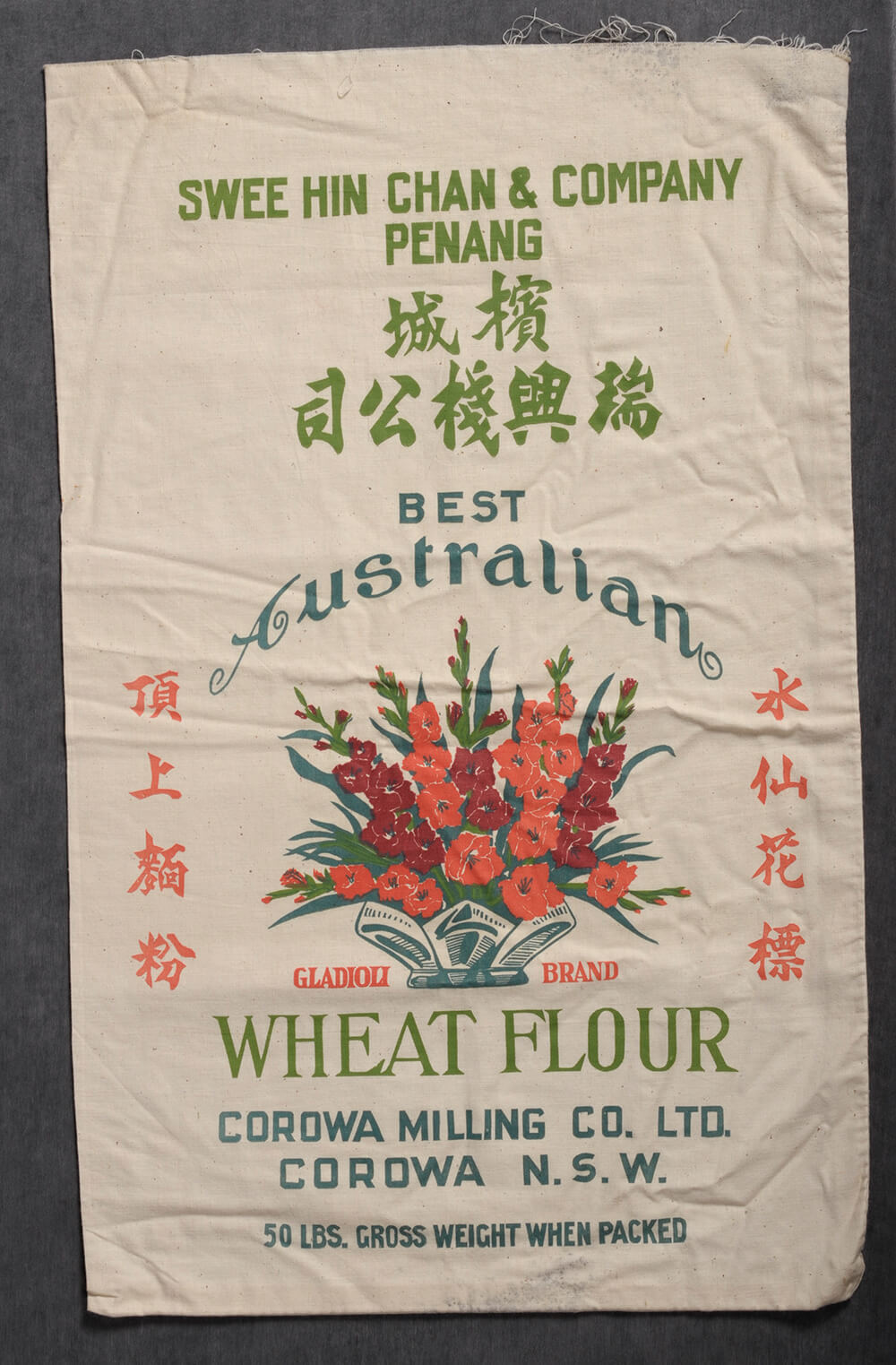 Heavy calico flour bag, 1970. ARM 90.083