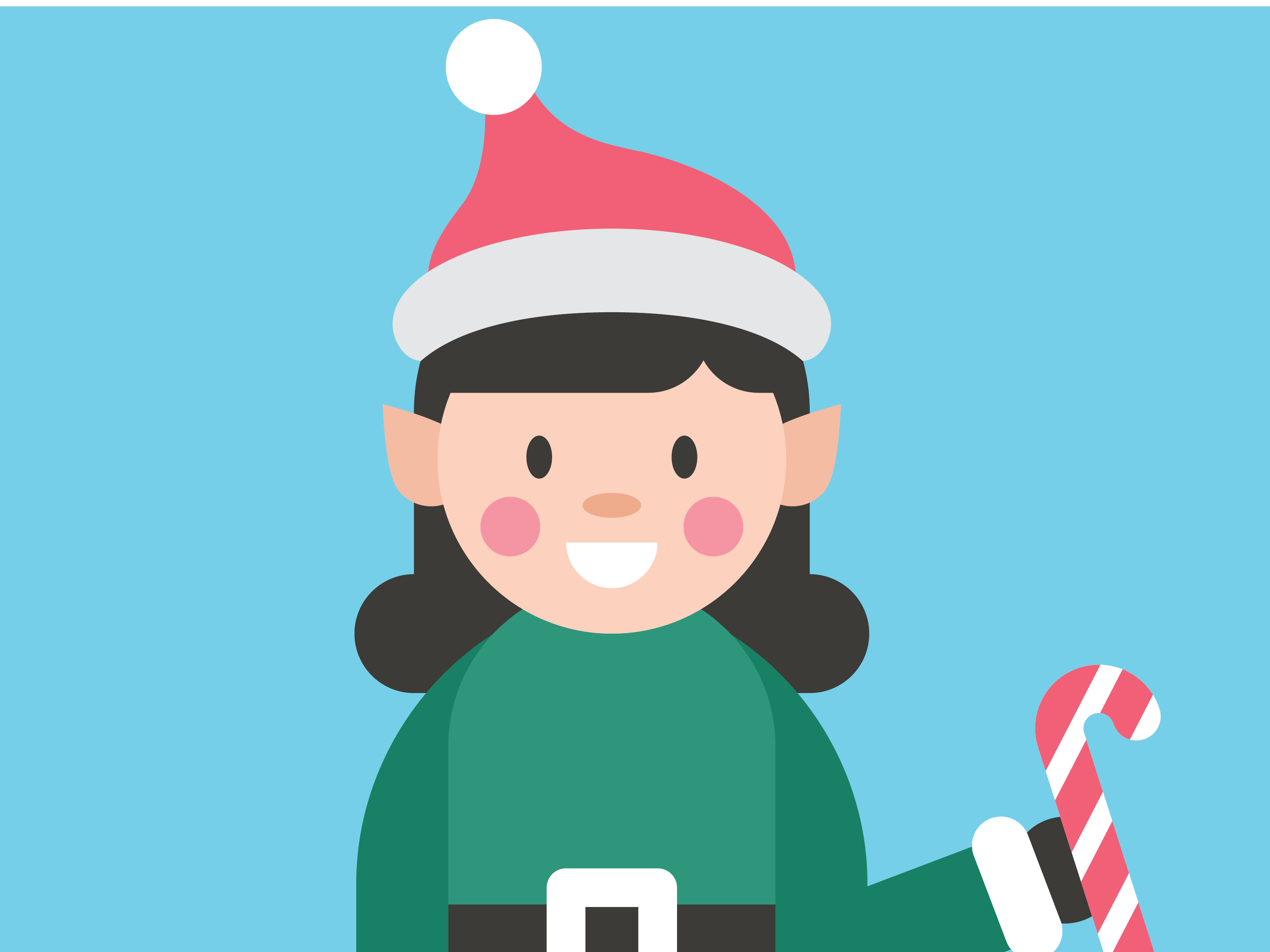 Illustration of a smiling elf with a candy cane