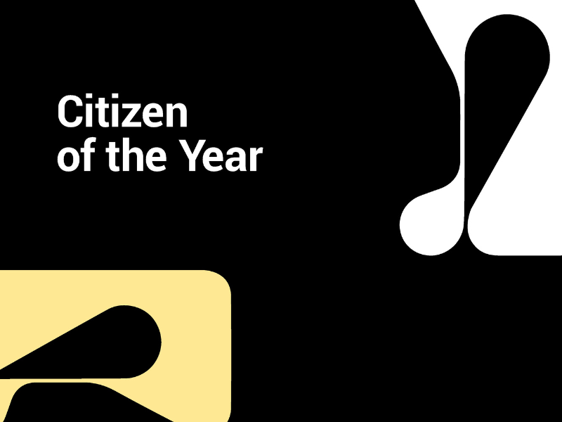 Citizen of the Year white and yellow logo on black background
