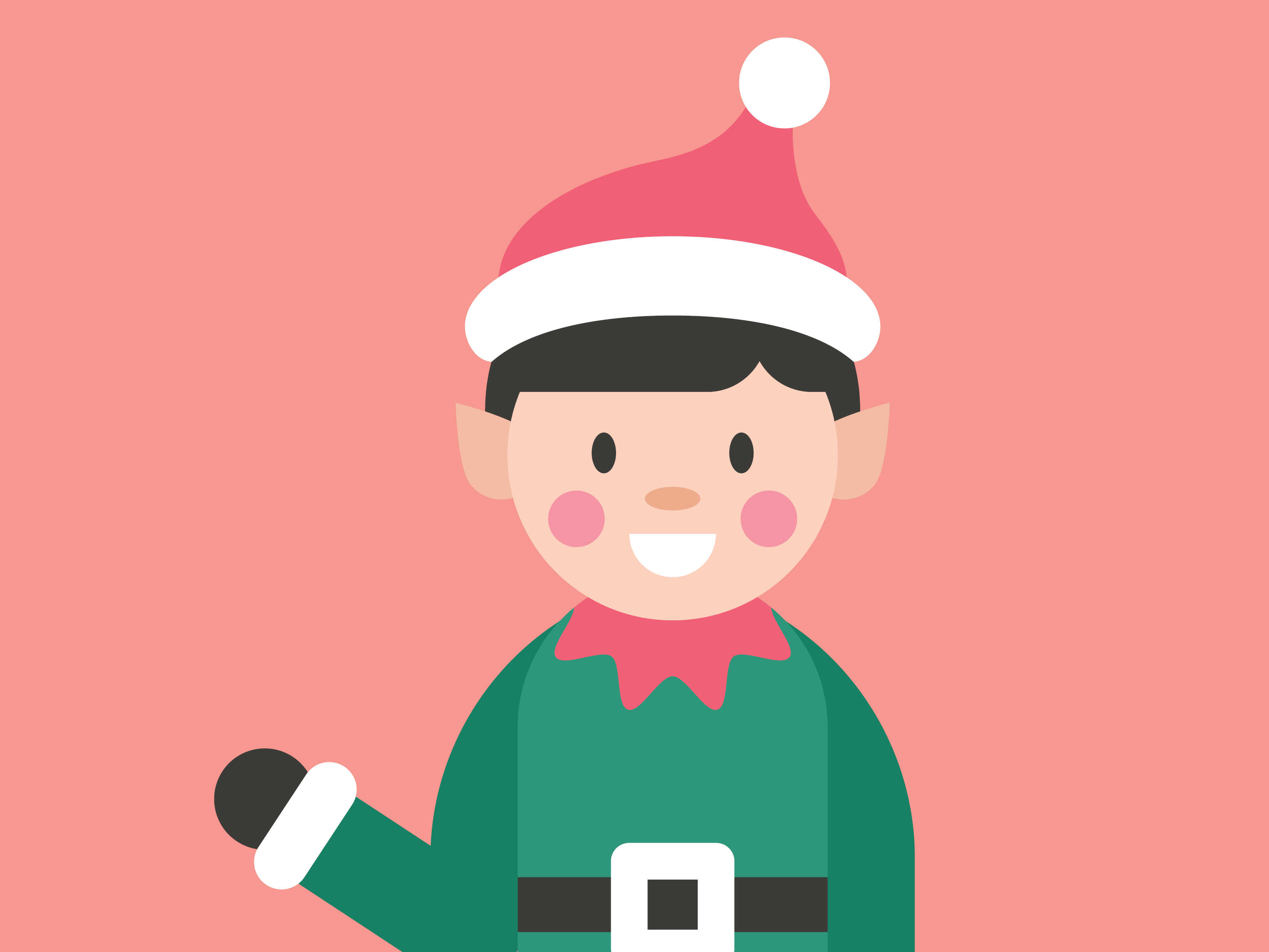 Illustration of a smiling elf waiving