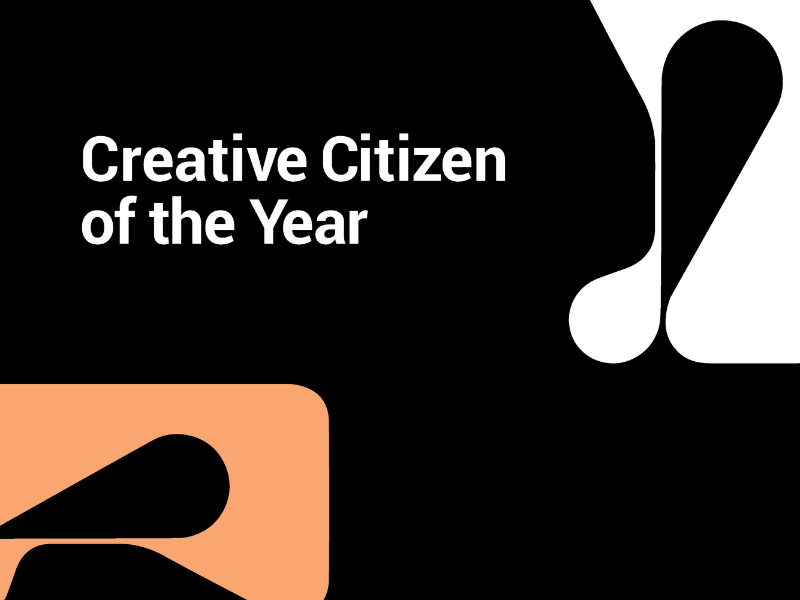 Creative Citizen of the Year white and orange logo on black background