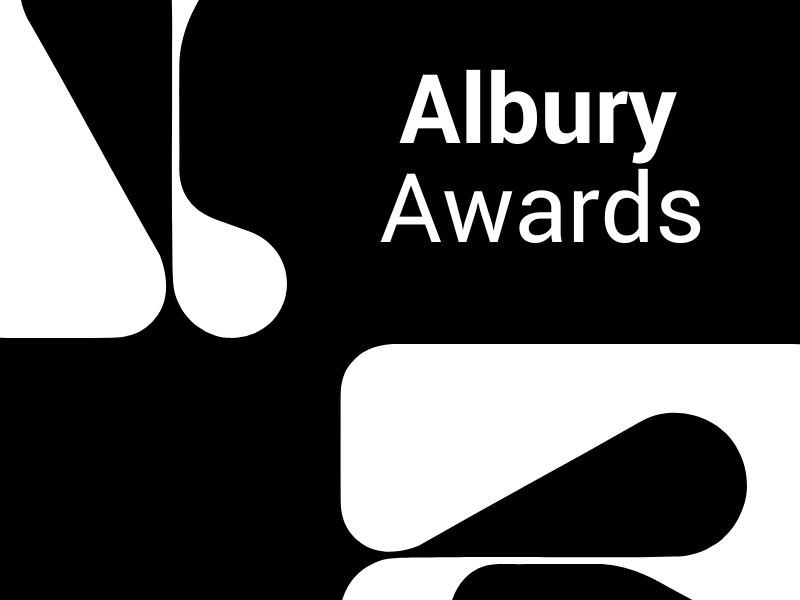 Albury Awards white logo on black background