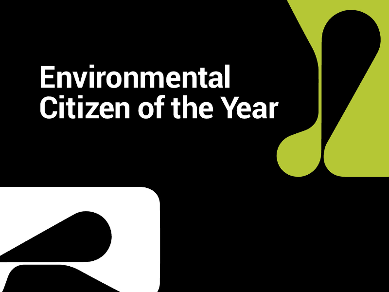 Environmental Citizen of the Year white and green logo on black background