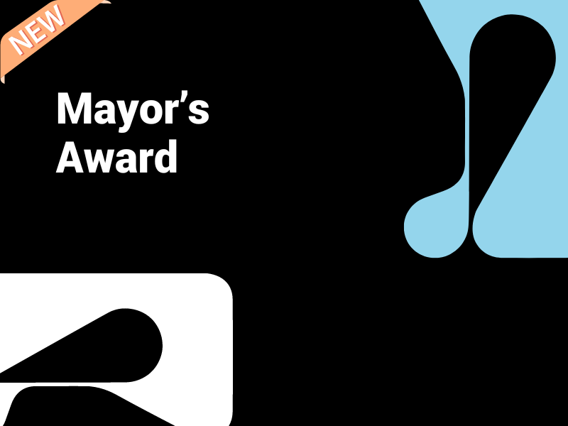 Mayors Award white and blue logo on black background