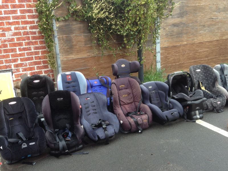 Old car seats lined up