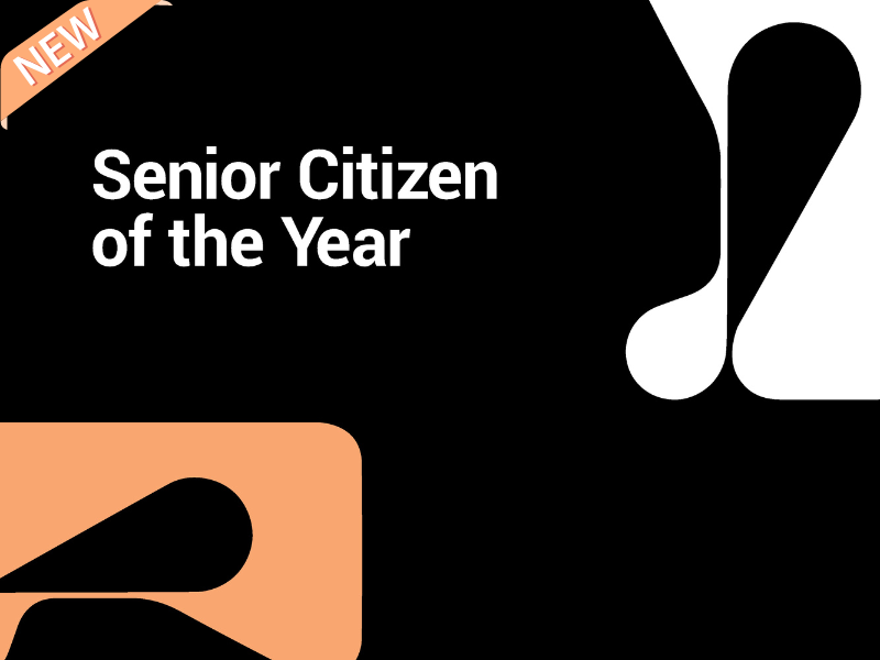 Senior Citizen of the Year white and orange logo on black background
