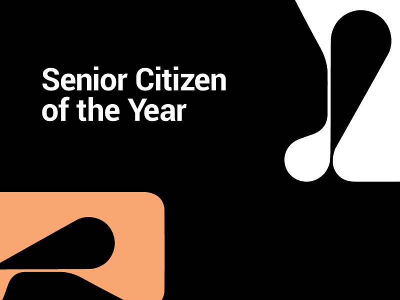 Senior Citizen of the Year white and orange logo on black background