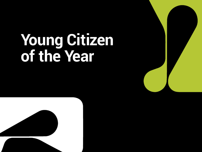 Young Citizen of the Year white and green logo on black background